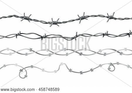 Barbed Wire. Protective Boundary. Protection Concept Design. Vector Fence Seamless Illustration Isol