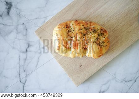 Sausage Buns Bread. Soft Baked Bun (dough) Stuffed With Sausage For Fast Food Breakfast Or Coffee Br