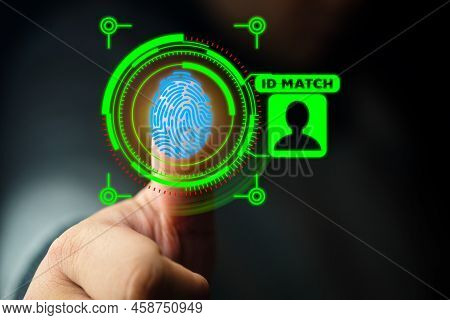 Businessman Fingerprint Scan Provides Security Access With Biometrics Identification. Technology A F