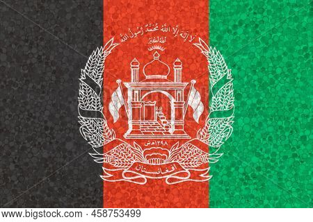 Afghanistan Flag On Styrofoam Texture. Flag Painted On Polyfoam.