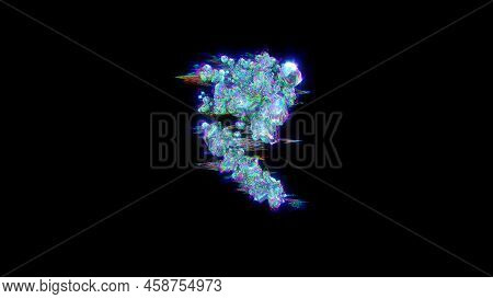 Style Cybernetical Blue Glitchy Font - Rupee Sign On Black, Isolated - Object 3d Illustration