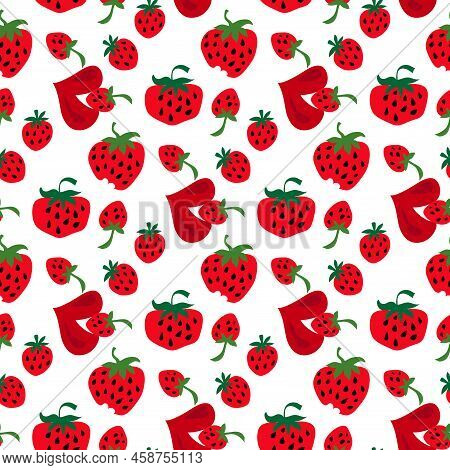 Woman's Mouth With Strawberry Modern  Seamless Pattern With  Pink And Red Lips, Strawberry For Summe