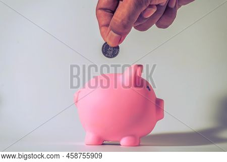 Save Money And Account Banking For Finance Concept, Piggy Bank With Coin On Blurred Background, Save
