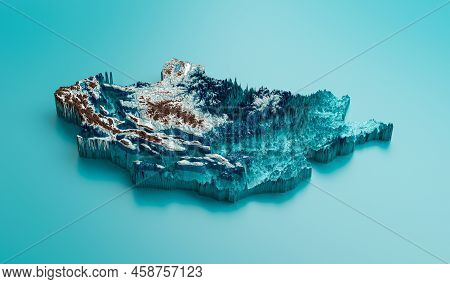 Topographic Mongolia Map Hypsometric Elevation Tint Spectral Shaded Relief Map 3d Illustration