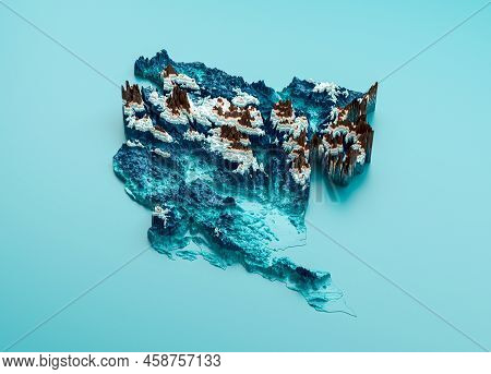 Topographic Montenegro Map Hypsometric Elevation Tint Spectral Shaded Relief Map 3d Illustration
