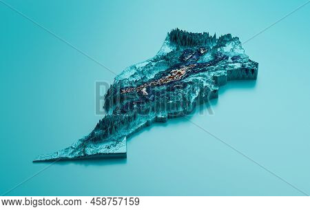 Topographic Morocco Map Hypsometric Elevation Tint Spectral Shaded Relief Map 3d Illustration