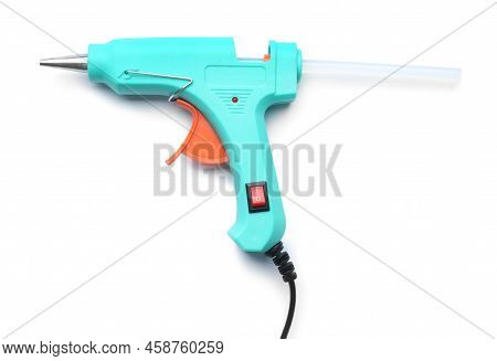 Turquoise Glue Gun With Stick Isolated On White, Top View