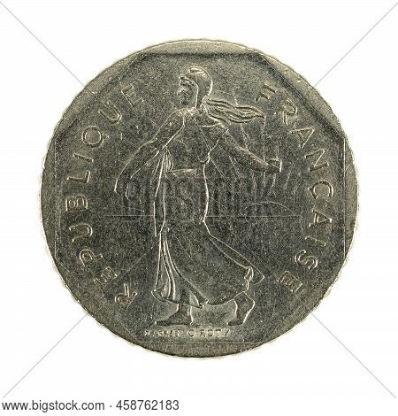 2 French Franc Coin (1980) Reverse Isolated On White Background
