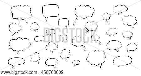 Speech Bubble Hand Draw Doodle Set. Vector Stock Illustration Isolated On White Background For Comic
