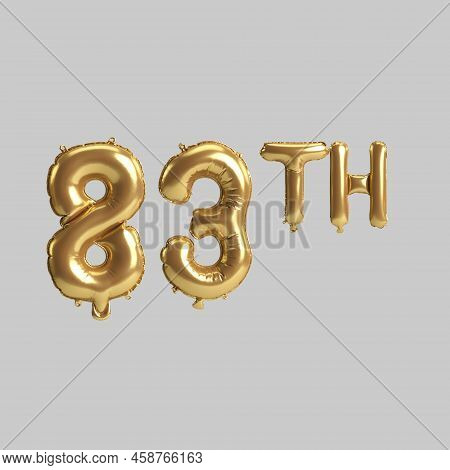 3d Illustration Of 83th Gold Balloons Isolated On Background
