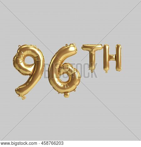 3d Illustration Of 96th Gold Balloons Isolated On Background