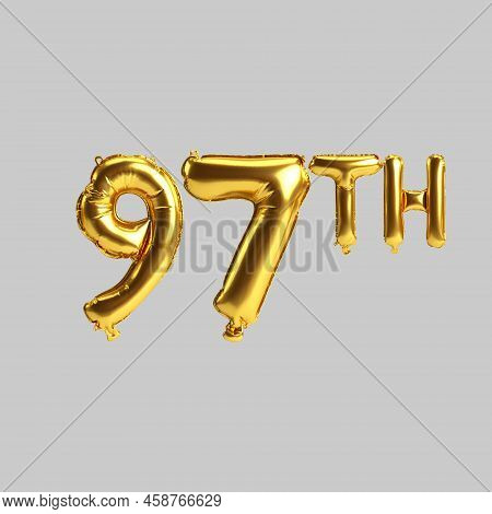 3d Illustration Of 97th Golden Balloons Isolated On White Background