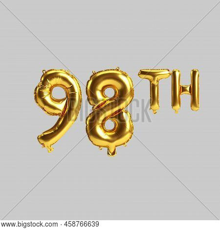 3d Illustration Of 98th Golden Balloons Isolated On White Background