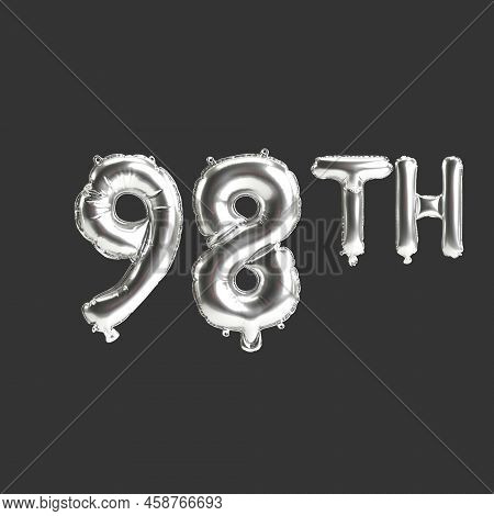 3d Illustration Of 98th Silver Balloons Isolated On Dark Background