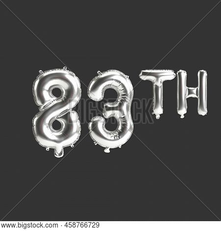 3d Illustration Of 83th Silver Balloons Isolated On Dark Background