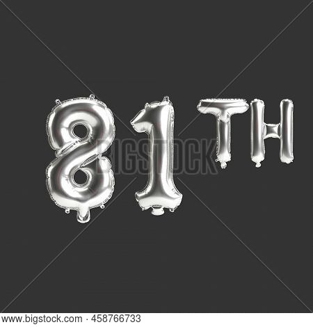 3d Illustration Of 81th Silver Balloons Isolated On Dark Background