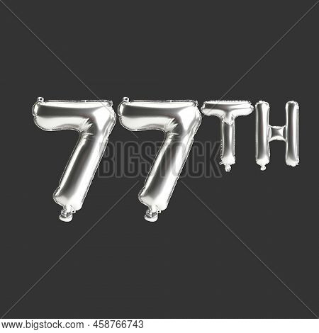 3d Illustration Of 77th Silver Balloons Isolated On Dark Background