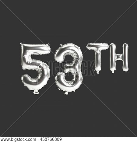 3d Illustration Of 53th Silver Balloons Isolated On Dark Background