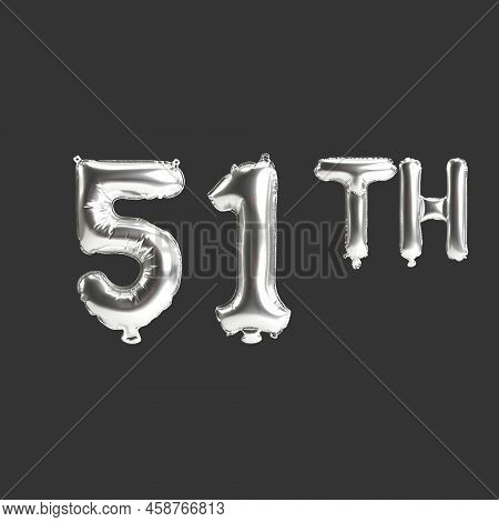 3d Illustration Of 51th Silver Balloons Isolated On Dark Background