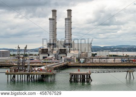 Dublin, Ireland- July 7, 2022: Poolbeg Combined Cycle Gas Turbine (ccgt) In Dublin Ireland