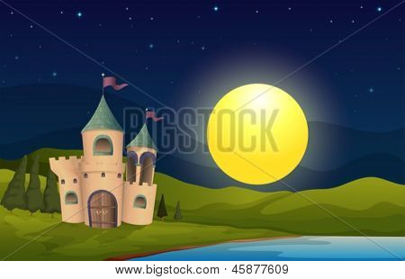 Ilustração de um castelo no meio da colina