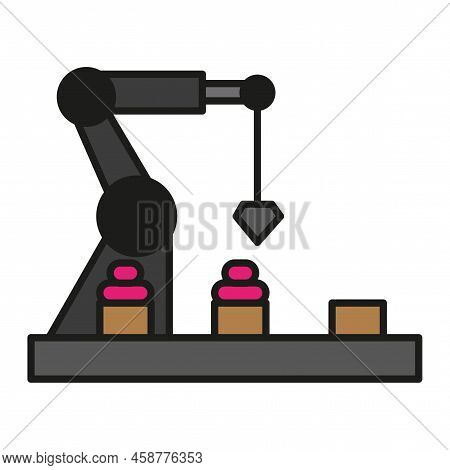 Robot Arm Cyborg. Mechanical Machine. Construction Heavy Machinery. Industry Production. Vector Illu
