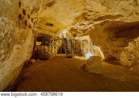 Bet Guvrin, Israel - July 21, 2022: View Of An Ancient Cave With A Columbarium, In Bet Guvrin Nation