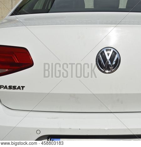 Volkswagen Passat Chrome Metal Logo, Back View Luxury Car In Istanbul City, June 27 2022 Istanbul Pe