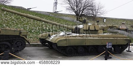 Kiev, Ukraine December 10, 2020: T-64 Main Battle Tank At The Museum Of Military Equipment For All T