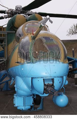 Kiev, Ukraine December 10, 2020: Military Helicopter Mi-24v In The Museum Of Military Equipment For 