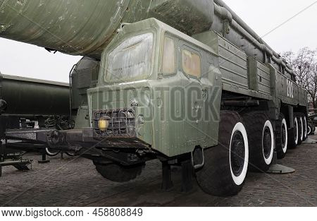 Kyiv, Ukraine December 10, 2020: Transport And Launcher On The Maz-547a Chassis Of The Pioneer Mediu