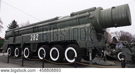 Kyiv, Ukraine December 10, 2020: Transport And Launcher On The Maz-547a Chassis Of The Pioneer Mediu