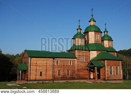 Kyiv, Ukraine September 30, 2021: Open Air Museum - Old Wooden St. Nicholas Church Village Gorodishc