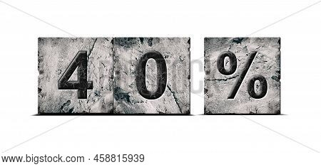 40 Percent. Words On Stone Blocks. Isolated On White Background. Design Element.trade. Business. Bac
