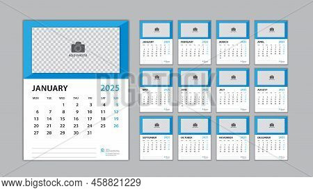 Calendar 2025 Template Set On Blue Background, Desk Calendar 2025 Design, Planner Design, Wall Calen