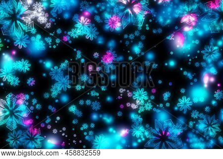 Winter. Snow Falls. Winter Sky With Falling First Snow, Snowflake. Holiday Winter Background For Mer