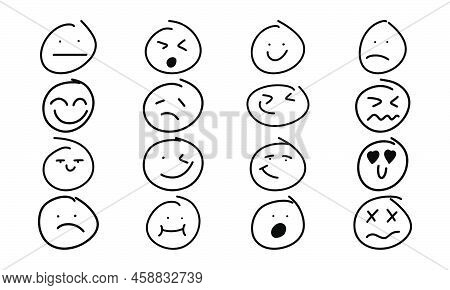 Smile Handdrawn Face Doodle Icon And Freehand Smile. Emoticon Sign Sketch And Symbol Expression Vect