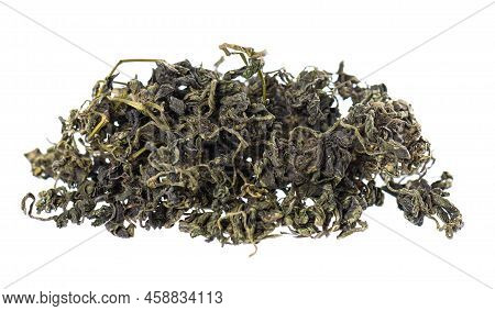 Dry Gynostemma Pentaphyllum Leaf Isolated On White Blackground. Jiaogulan Or Miracle Grass. Chinese 