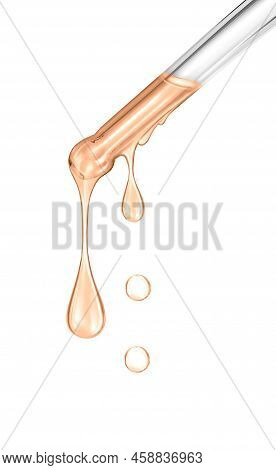 3d Rendering Beige Foundation Or Foundation On A Cosmetic Pipette. Drops Of Cream With Shiny Highlig
