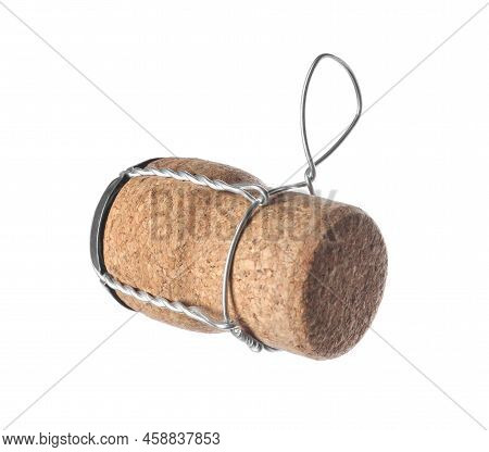 Cork Of Sparkling Wine And Muselet Cap Isolated On White