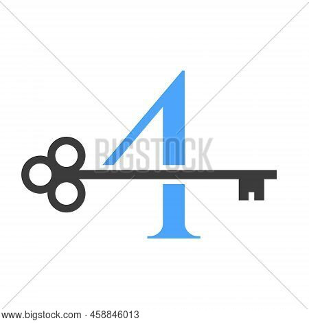 Letter 4 Real Estate Logo Concept With Home Lock Key Vector Template. Luxury Home Logo Key Sign