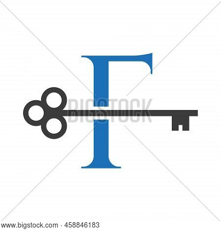 Letter F Real Estate Logo Concept With Home Lock Key Vector Template. Luxury Home Logo Key Sign