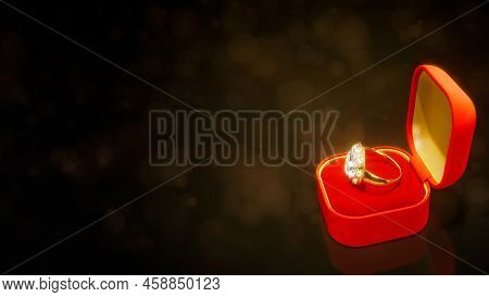 Red Opened Jewelry Gift With Diamond Engagement Ring With Free Place On Colorful Backdrop, Fictive -