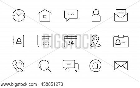 Contact, Address Line Icon Set. Mail, Telephone Adress, Message Symbol For Website Button. Editable 
