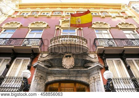 Cartagena, Murcia, Spain- July 17, 2022: Emblematic And Impressive Building Of Casino De Cartagena 1
