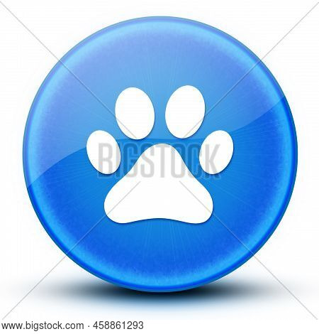 Dog Or Cat Paw Print Eyeball Glossy Elegant Blue Round Button Abstract Illustration