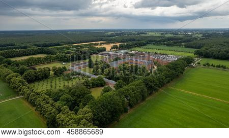 June 25th, 2022, Westmalle, Belgium, Aerial View Of The Abbey Of Westmalle, With Its Beer Brewery Fa
