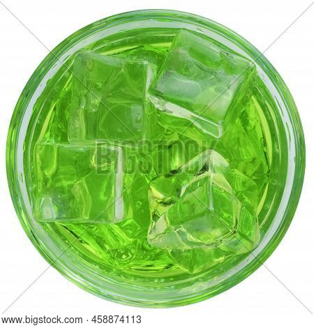 Green Dragon Or St. Patrick Cocktail, Green Alcoholic Cocktail With Vodka, Gin, Liquor, Ice And Mint
