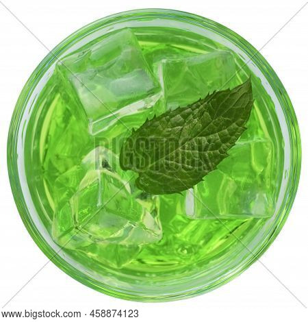 Green Dragon Or St. Patrick Cocktail, Green Alcoholic Cocktail With Vodka, Gin, Liquor, Ice And Mint