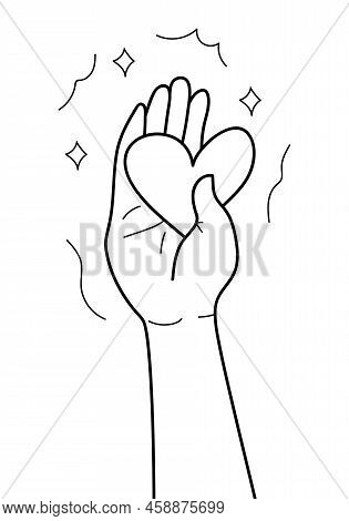 Likes Giving Concept Vector In Doodle Style. Give Hearts As Love, Impression, Friendship. Followers 